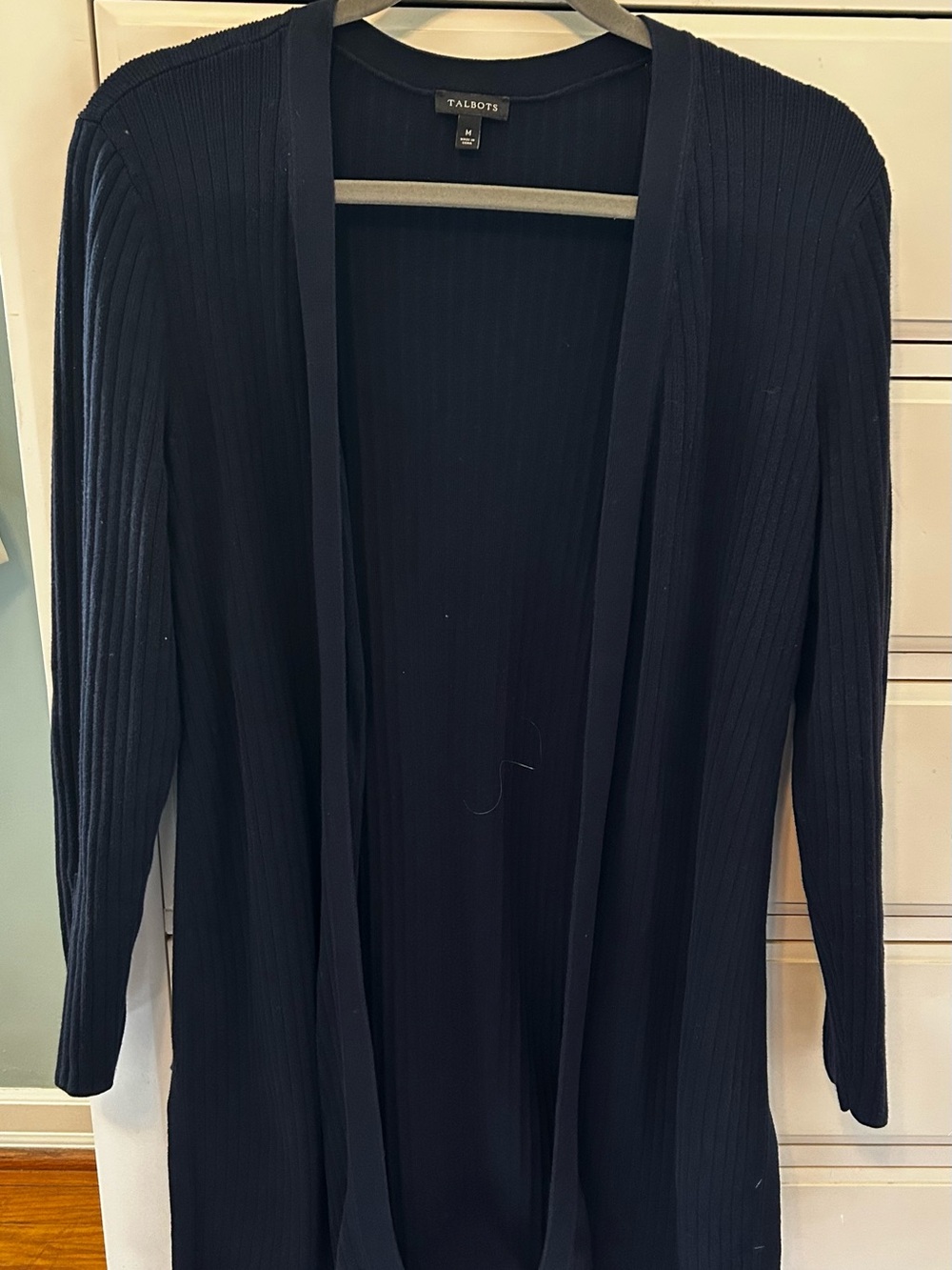 Talbots Dark Navy Ribbed Open Cardigan